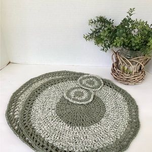 Placemat Coaster Set Hand Crafted Green White Cotton Crochet Boho